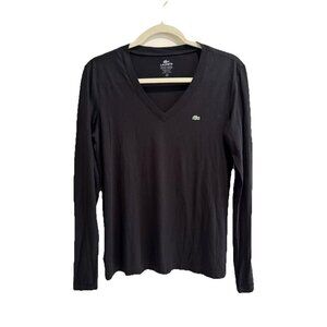 Lacoste Long Sleeve‎ V Neck Black Woman’s Size 42 Shirt With Signature Logo